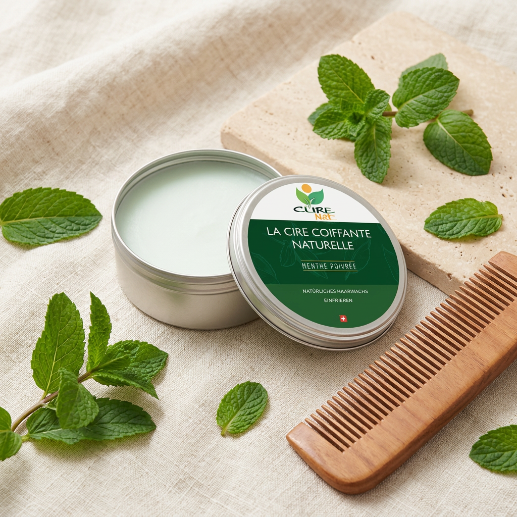 Cire coiffante naturelle Menthe Poivrée CureNat dans sa boîte en aluminium